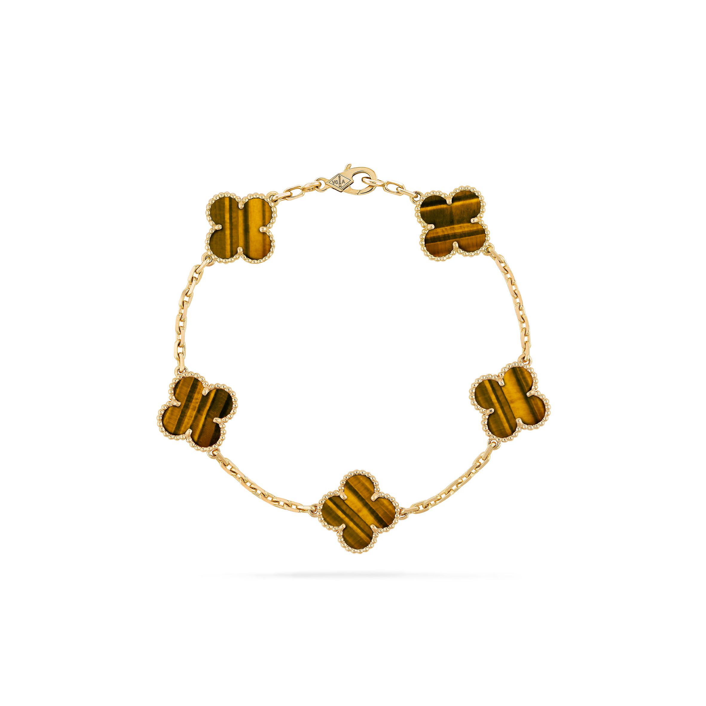 V*N CL*F arpels vintage alhambra bracelet, 5 motifs - yellow gold, tiger eye  vcard35600